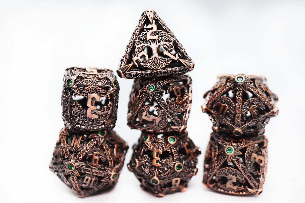 Trees of Virtue: Tree of Justice - Hollow Metal RPG Dice Set Metal Dice Foam Brain Games