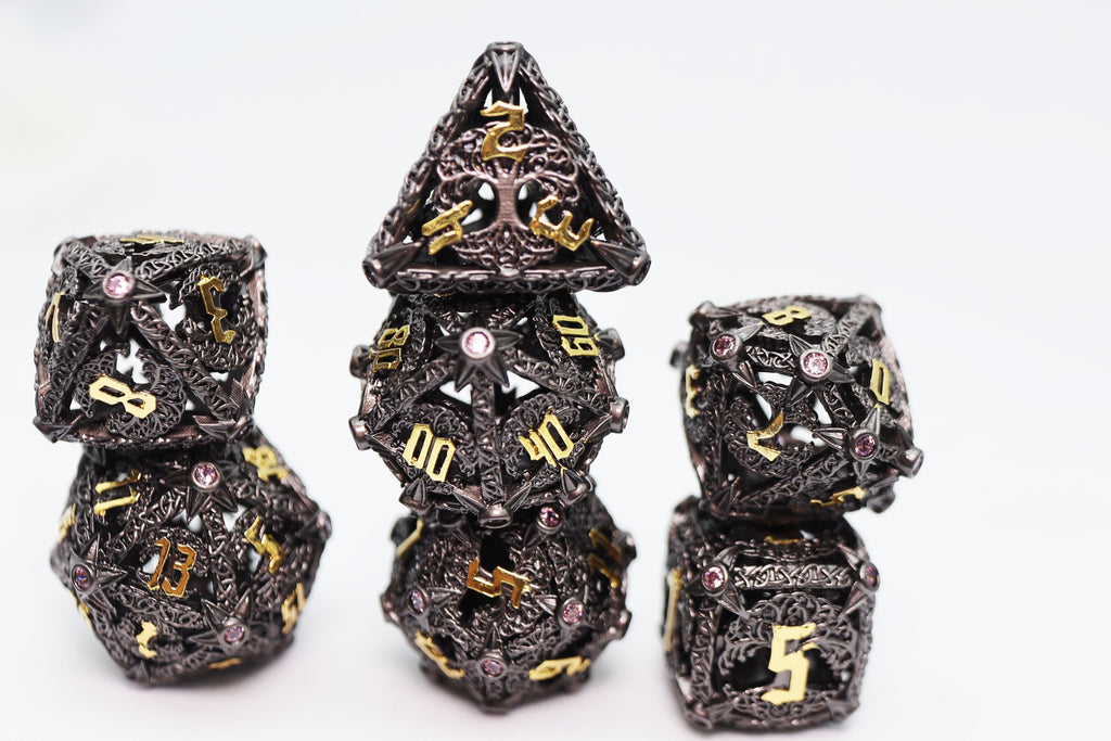 Trees of Virtue: Tree of Vigilance - Hollow Metal RPG Dice Set Metal Dice Foam Brain Games