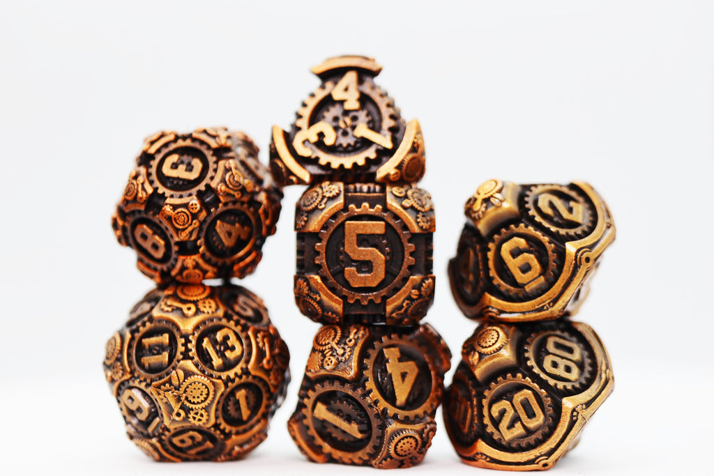 Airship Gears: Drifting Dirigible - Metal RPG Dice Set Metal Dice Foam Brain Games