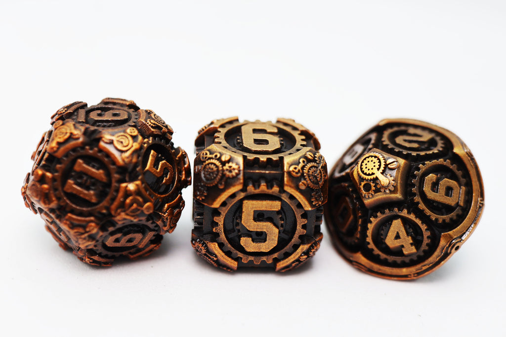 Airship Gears: Drifting Dirigible - Metal RPG Dice Set Metal Dice Foam Brain Games