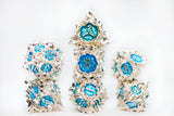 Floral Starburst: Silver Bluebells - Metal RPG Dice Set Metal Dice Foam Brain Games