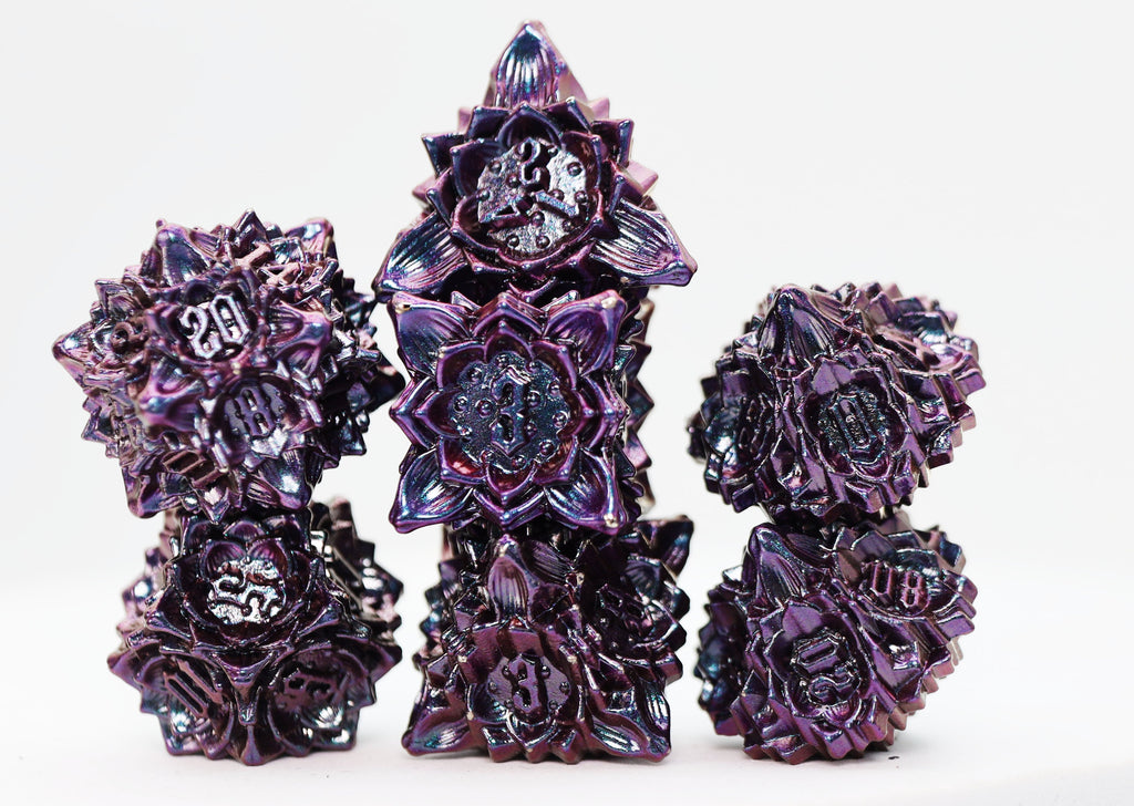 Floral Starburst: Burnt Nightshade - Metal RPG Dice Set Metal Dice Foam Brain Games