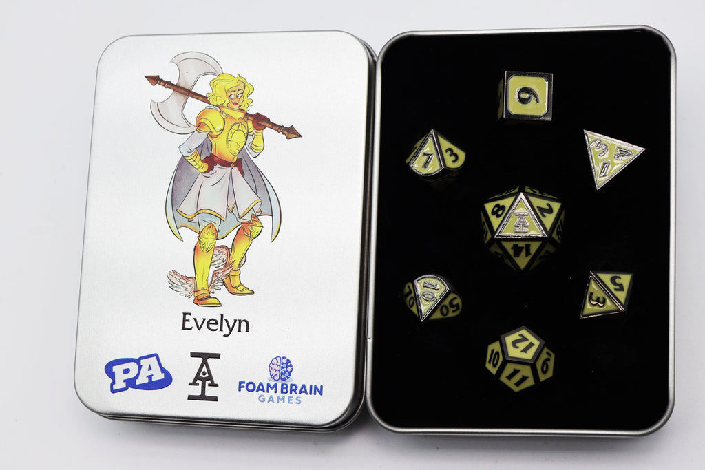 Evelyn (Acquisitions Inc. PAX West 2023 Character Dice) Metal Dice Foam Brain Games