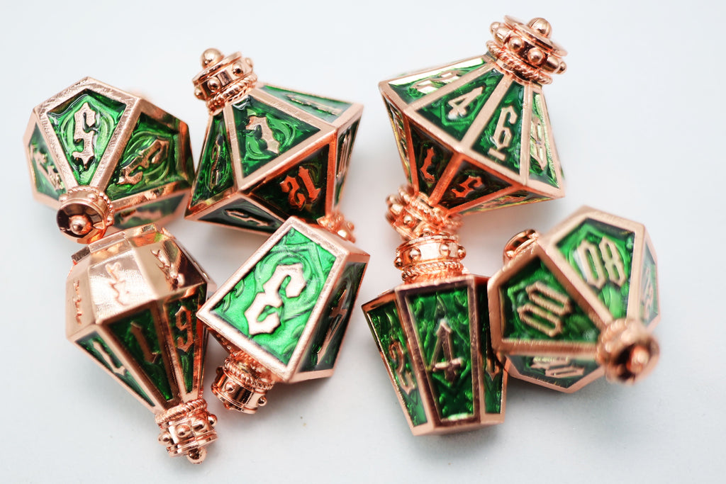 Moonlit Lantern: Coppered Acidfire - Metal RPG Dice Set Metal Dice Foam Brain Games