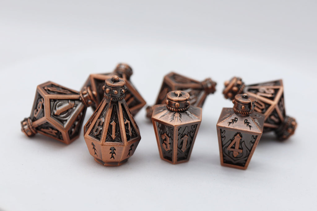 Moonlit Lantern: Coppered Flames - Metal RPG Dice Set Metal Dice Foam Brain Games