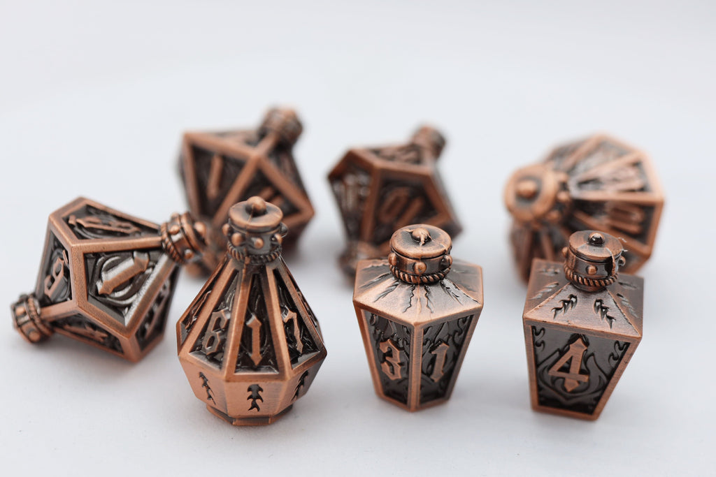 Moonlit Lantern: Coppered Flames - Metal RPG Dice Set Metal Dice Foam Brain Games