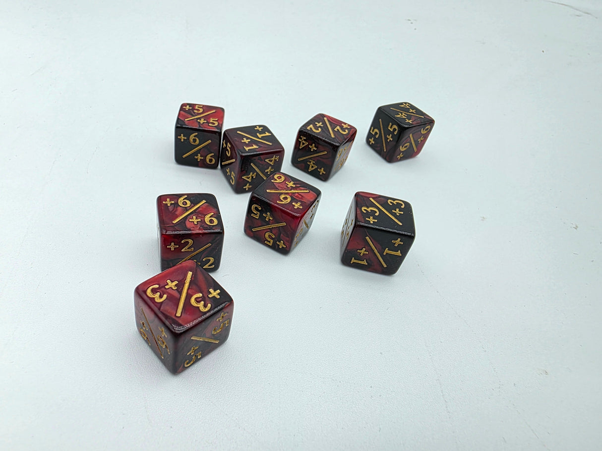 +1/+1 Red & Black Counters for Magic - set of 8 Plastic Dice Foam Brain Games