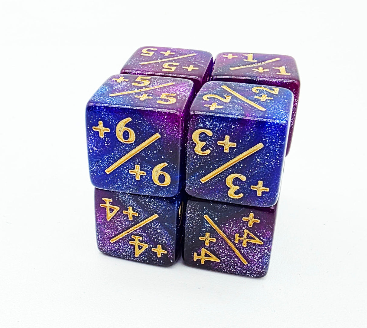 Dark Blue & Purple Glitter +1/+1 Magic Counters Plastic Dice Foam Brain Games