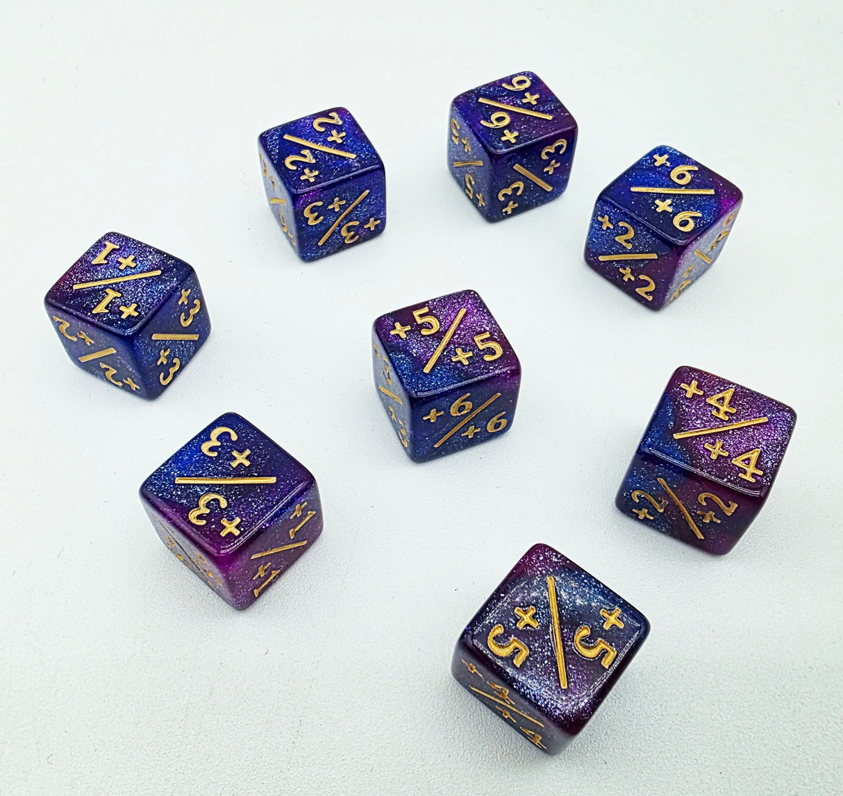 Dark Blue & Purple Glitter +1/+1 Magic Counters Plastic Dice Foam Brain Games