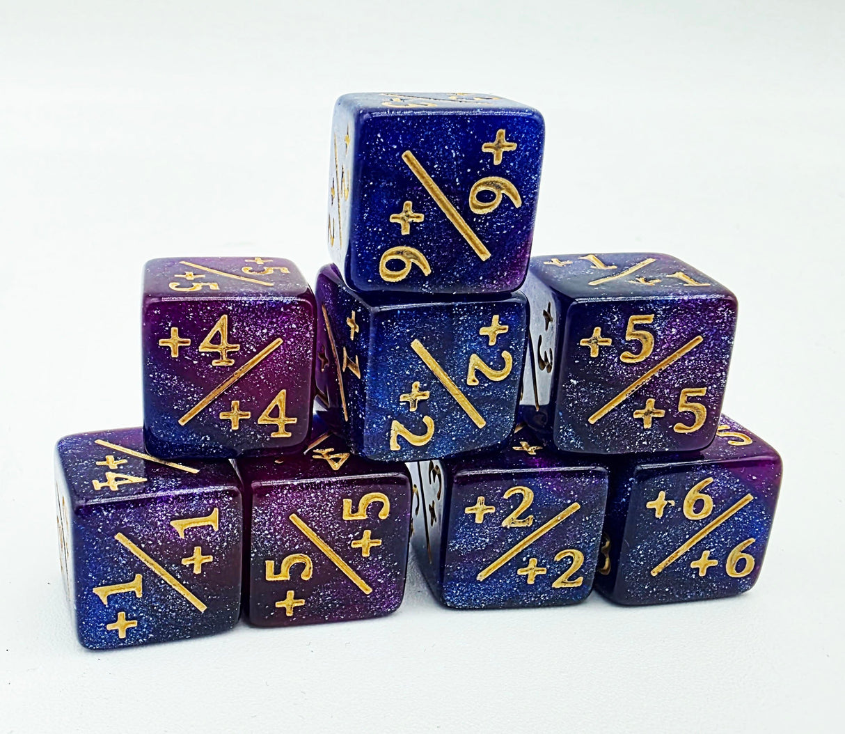 Dark Blue & Purple Glitter +1/+1 Magic Counters Plastic Dice Foam Brain Games