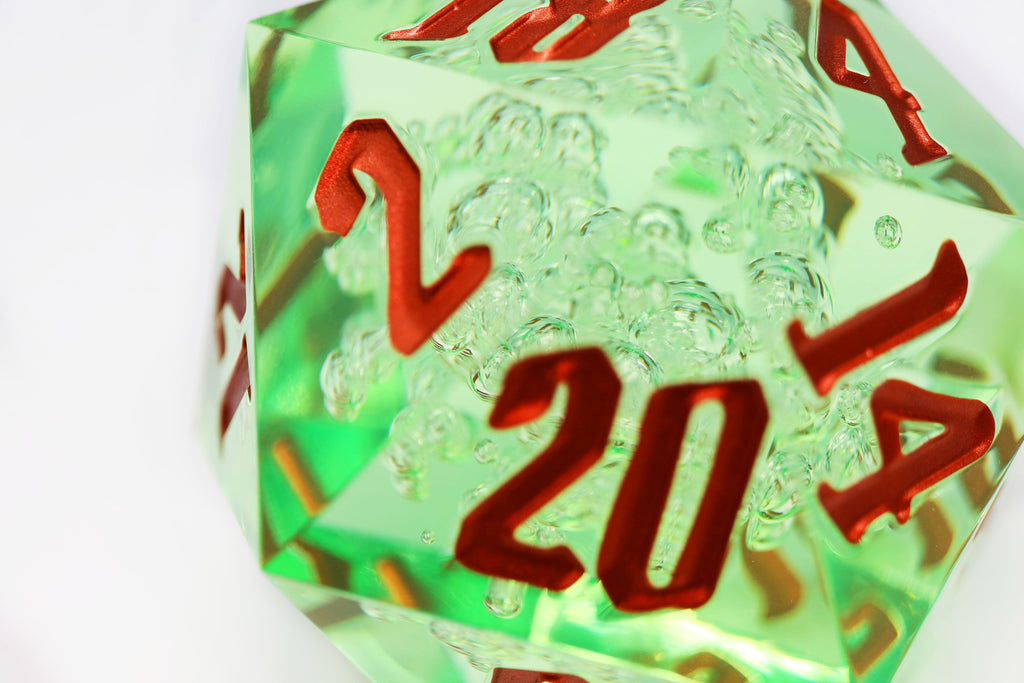 55mm Titan D20 - Sharp Edge Green Bubbles Plastic Dice Foam Brain Games