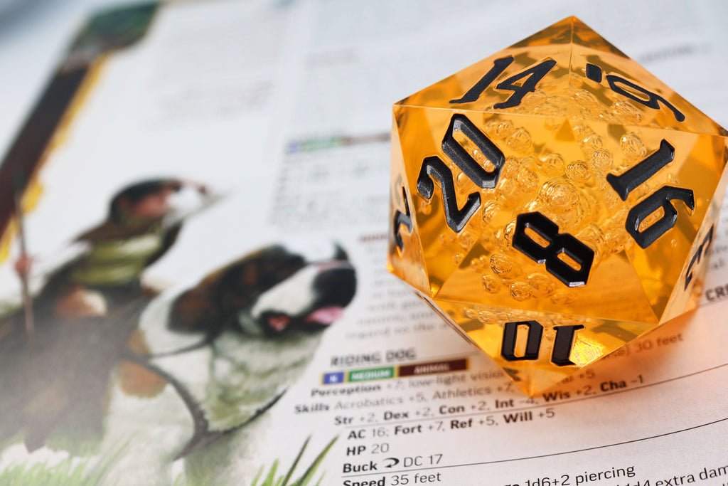 55mm Titan D20 - Sharp Edge Orange Bubbles Plastic Dice Foam Brain Games