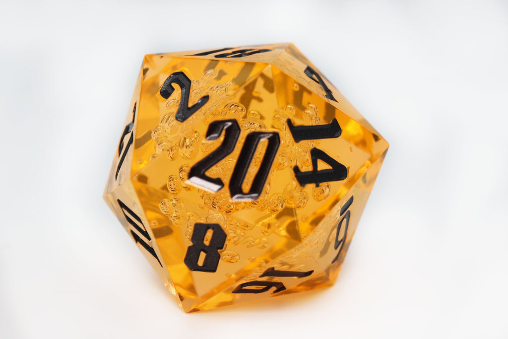 55mm Titan D20 - Sharp Edge Orange Bubbles Plastic Dice Foam Brain Games