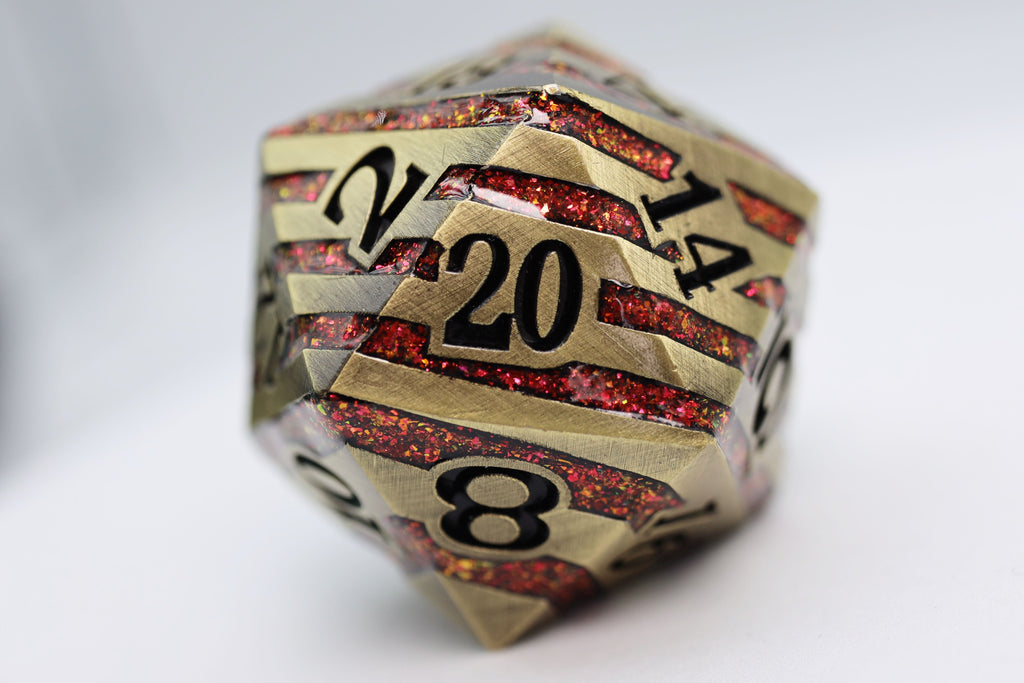 35mm Metal D20 - Bronze with Red Mica Metal Dice Foam Brain Games