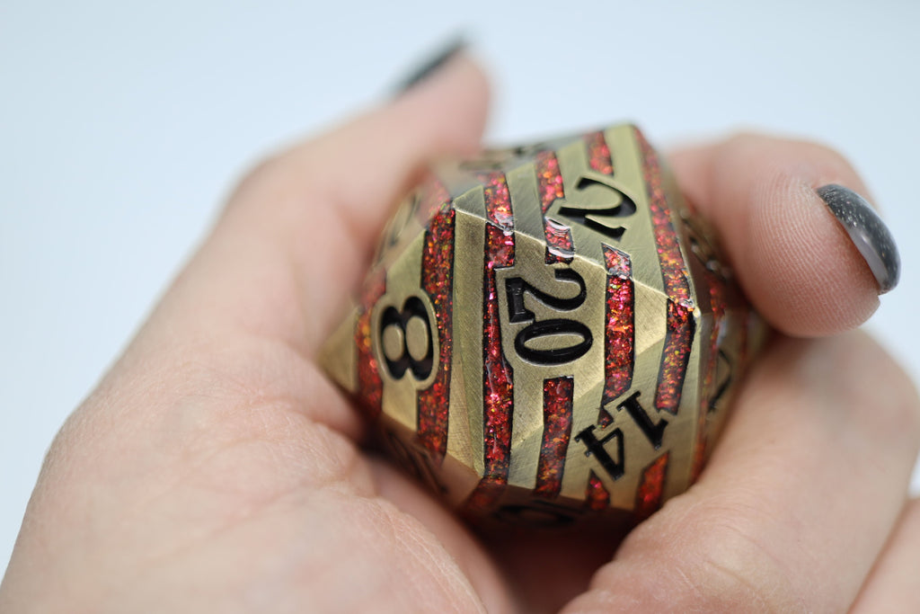 35mm Metal D20 - Bronze with Red Mica Metal Dice Foam Brain Games