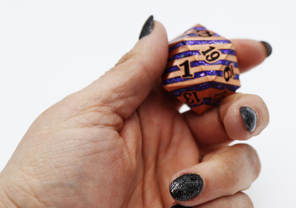 35mm Metal D20 - Copper with Purple Mica Metal Dice Foam Brain Games