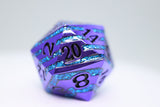 35mm Metal D20 - Purple with Blue Mica Metal Dice Foam Brain Games