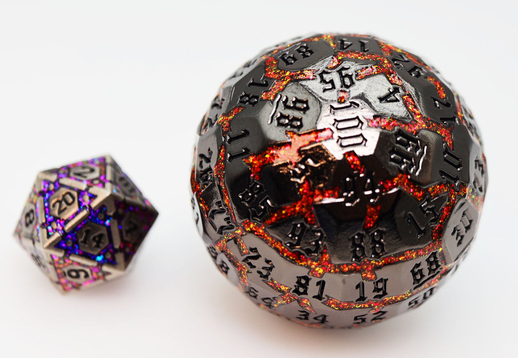 50mm Metal D100 - Lava Pool Metal Dice Foam Brain Games