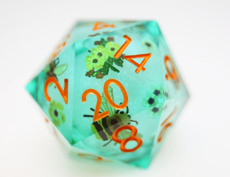 33mm Sharp Edge Liquid Core D20 - Almond Blossoms Plastic Dice Foam Brain Games