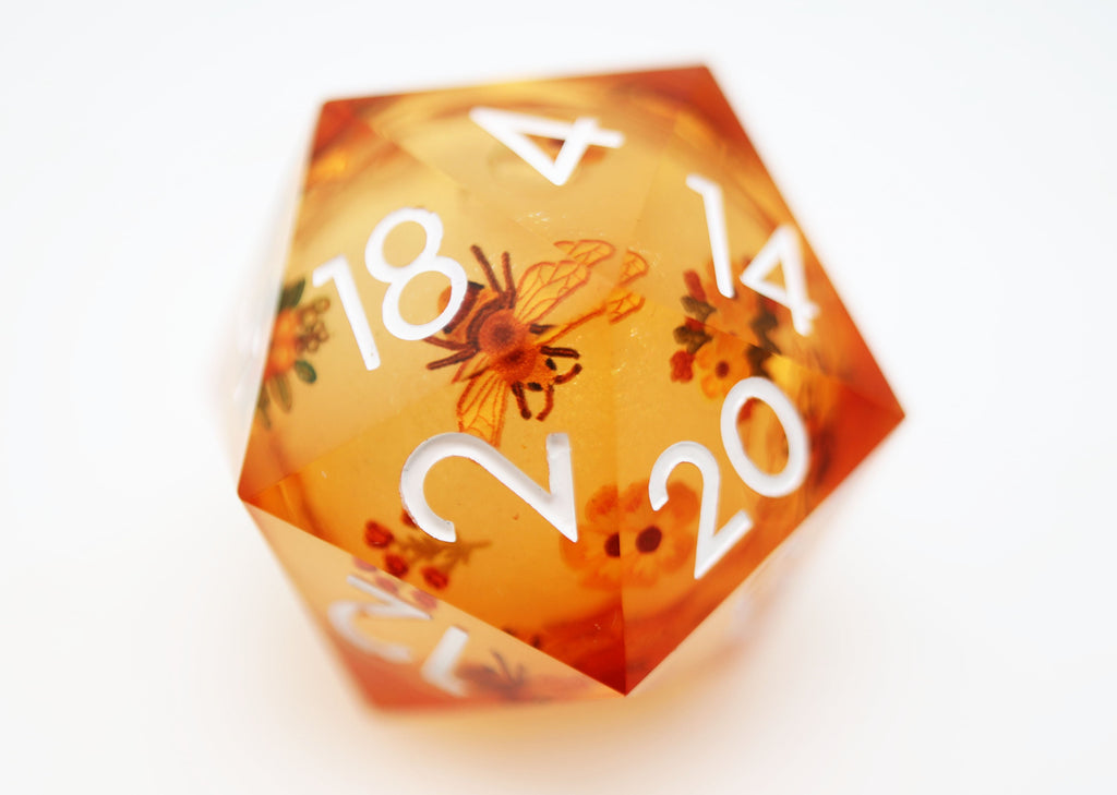 33mm Sharp Edge Liquid Core D20 - Orange Blossoms Plastic Dice Foam Brain Games