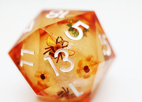 33mm Sharp Edge Liquid Core D20 - Orange Blossoms Plastic Dice Foam Brain Games