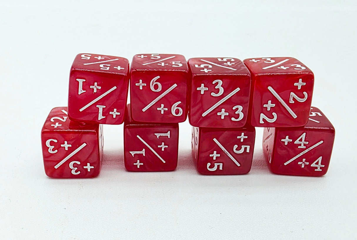 Pearl Red +1/+1 Magic Counters Plastic Dice Foam Brain Games
