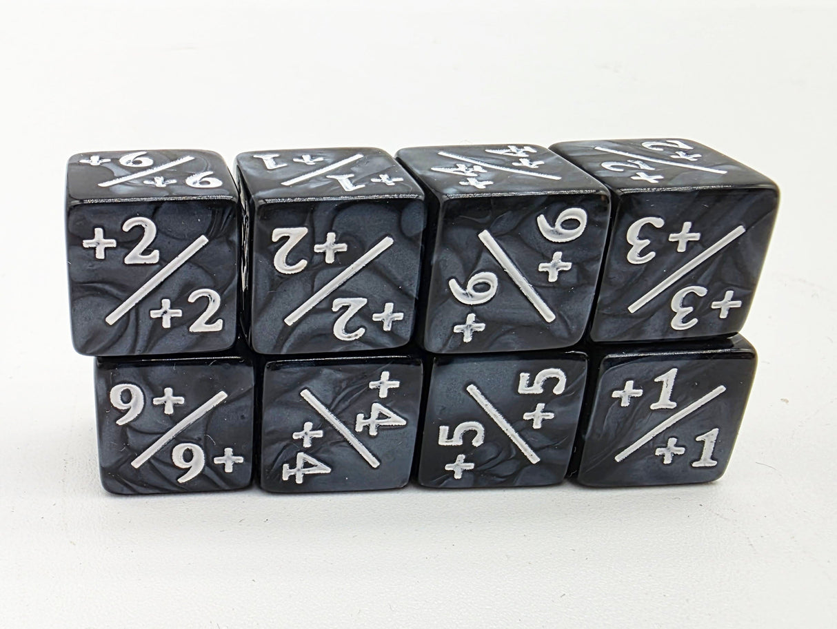 Pearl Black with White +1/+1 Magic Counters Plastic Dice Foam Brain Games