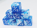White & Blue Glitter +1/+1 Magic Counters Plastic Dice Foam Brain Games