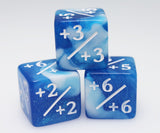 White & Blue Glitter +1/+1 Magic Counters Plastic Dice Foam Brain Games