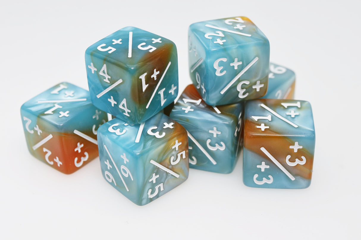 Blue & Gold +1/+1 Magic Counters Plastic Dice Foam Brain Games