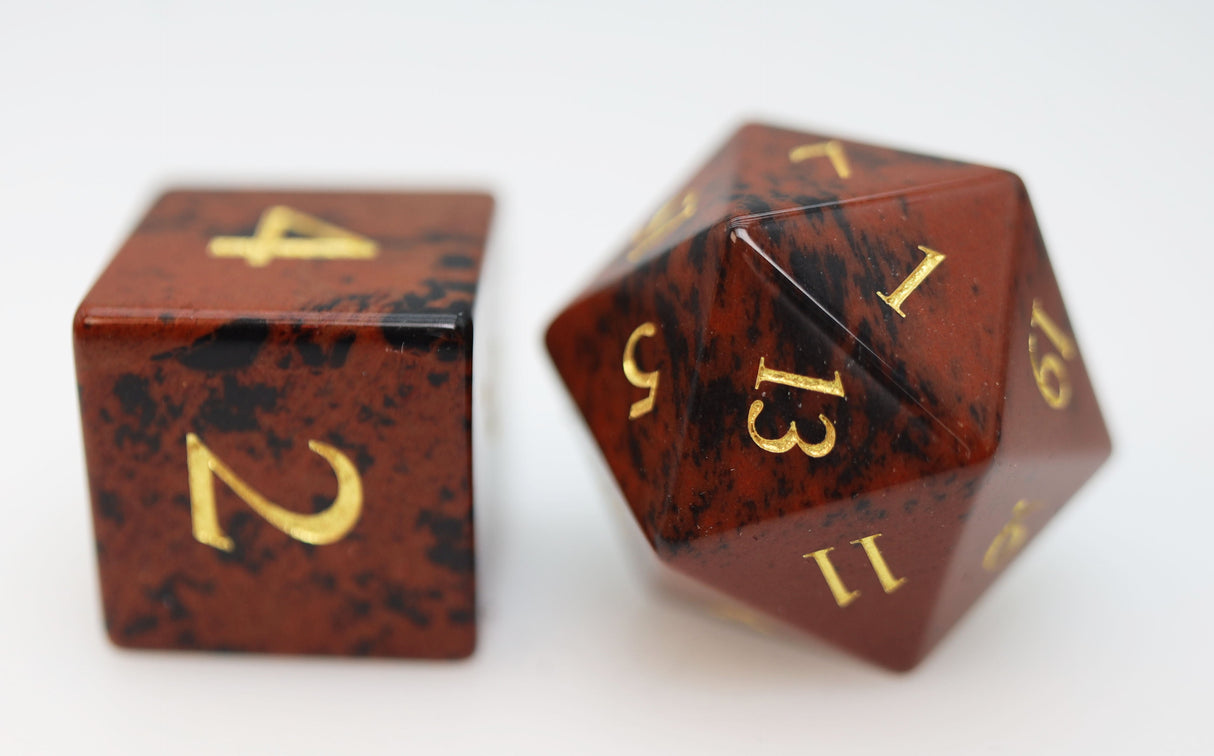 Swan Gemstone - Engraved with Gold Stone RPG Dice Set Stone Dice Foam Brain Games