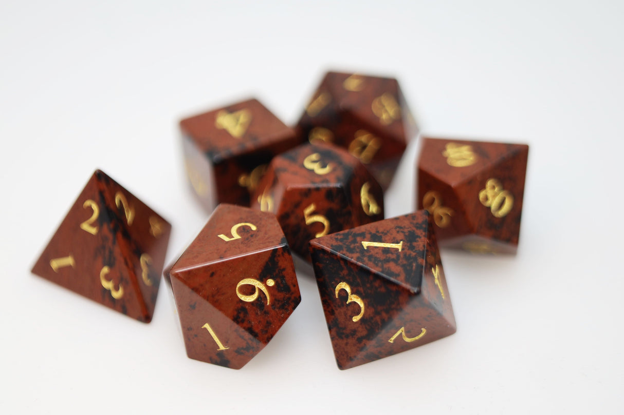 Swan Gemstone - Engraved with Gold Stone RPG Dice Set Stone Dice Foam Brain Games