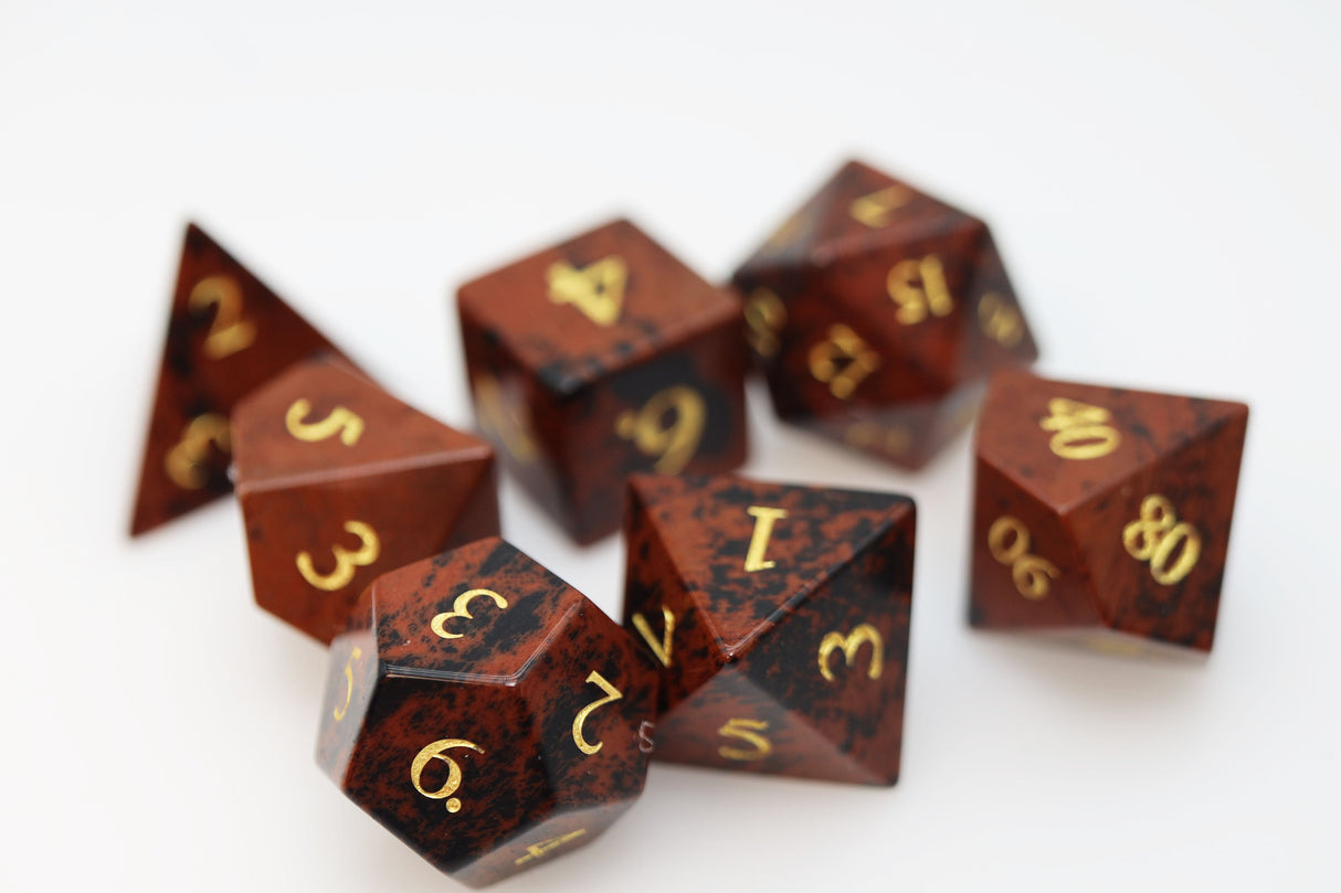 Swan Gemstone - Engraved with Gold Stone RPG Dice Set Stone Dice Foam Brain Games