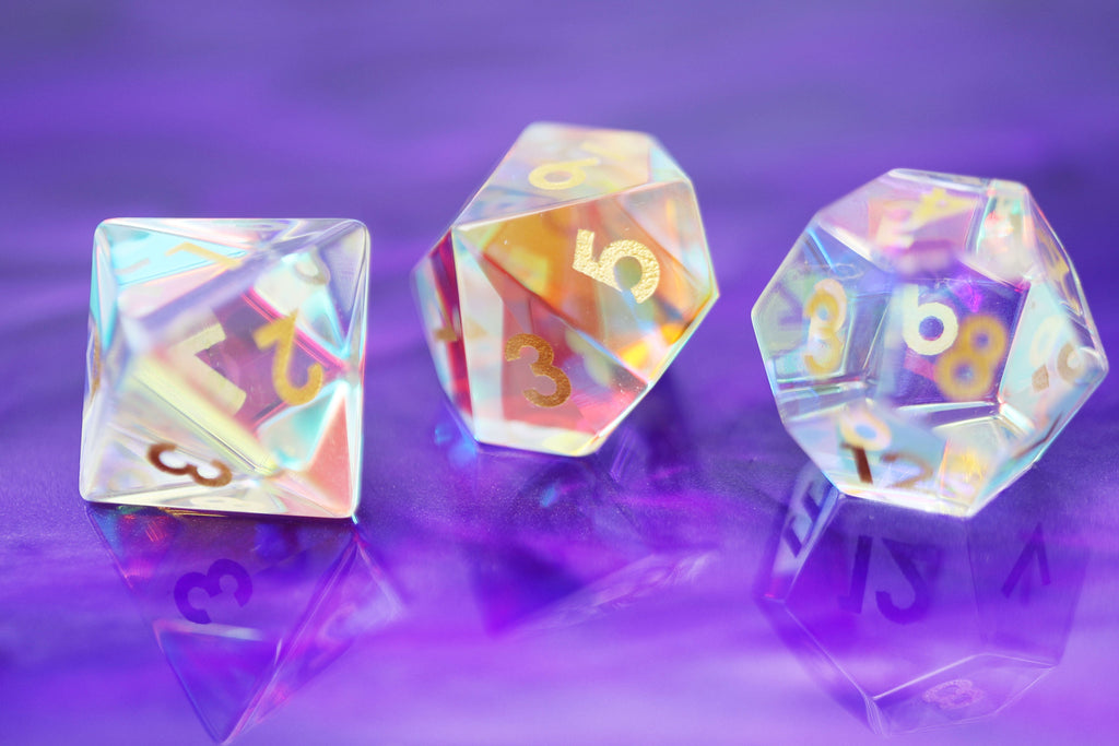 Iridescent Crystal - Gemstone Engraved with Gold Stone Dice Foam Brain Games