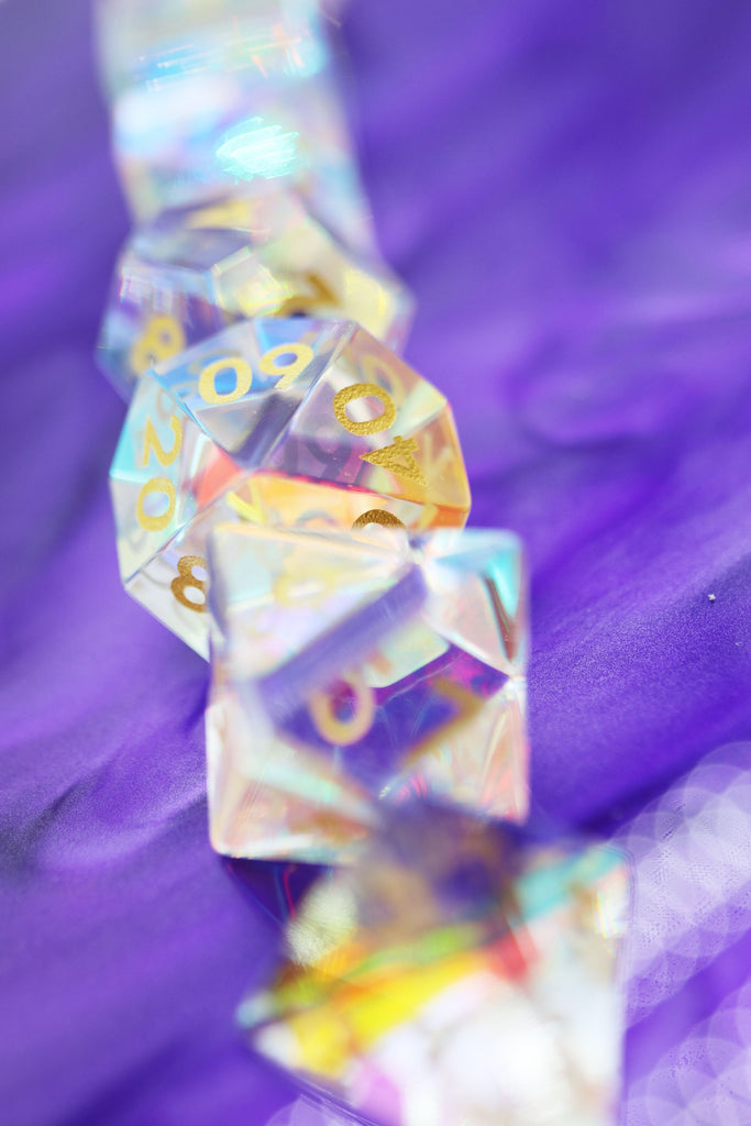 Iridescent Crystal - Gemstone Engraved with Gold Stone Dice Foam Brain Games