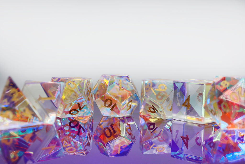 Iridescent Crystal - Gemstone Engraved with Gold Stone Dice Foam Brain Games