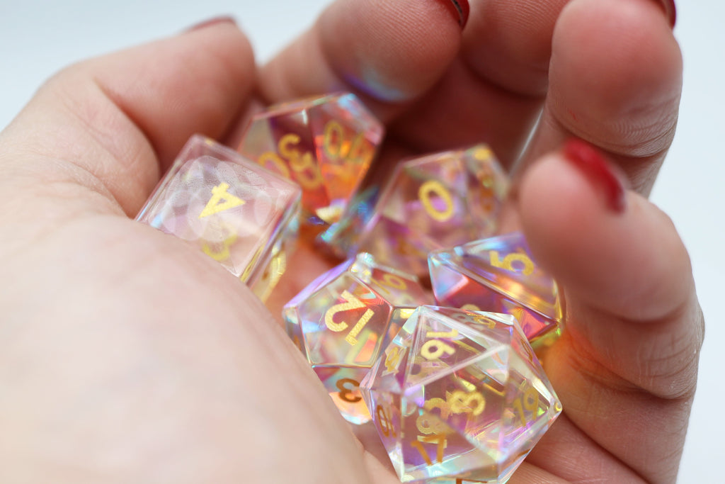 Iridescent Crystal - Gemstone Engraved with Gold Stone Dice Foam Brain Games