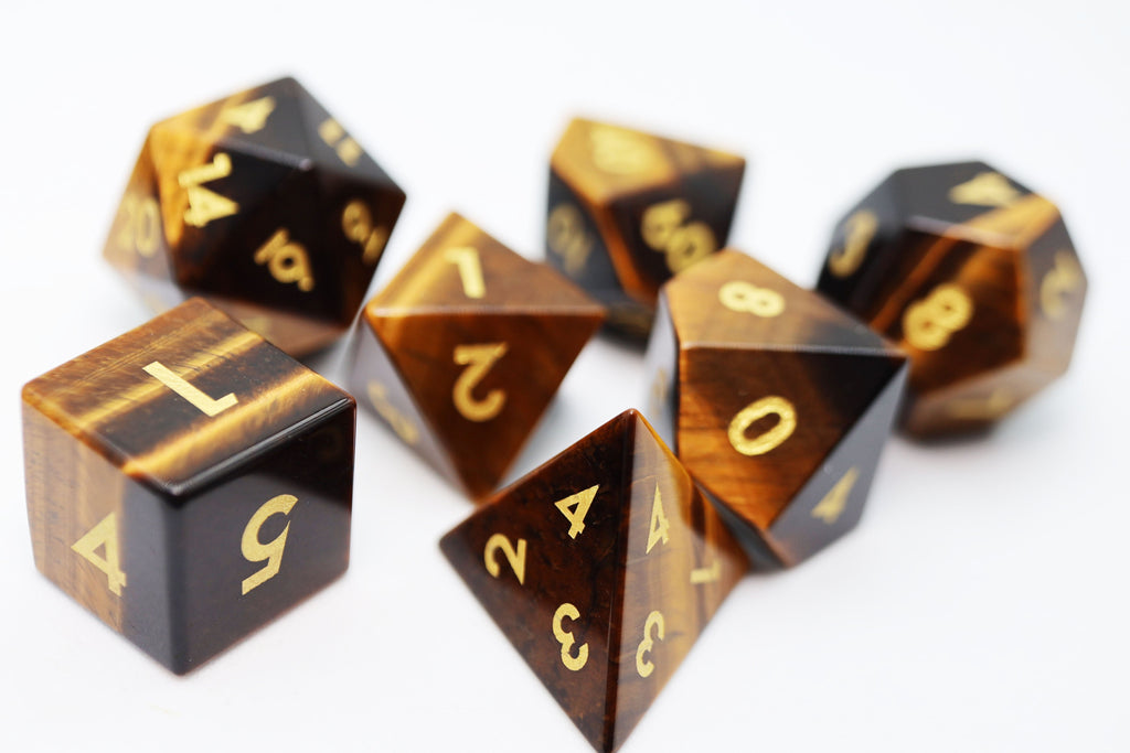 Tiger's Eye - Engraved with Gold Stone Dice Foam Brain Games