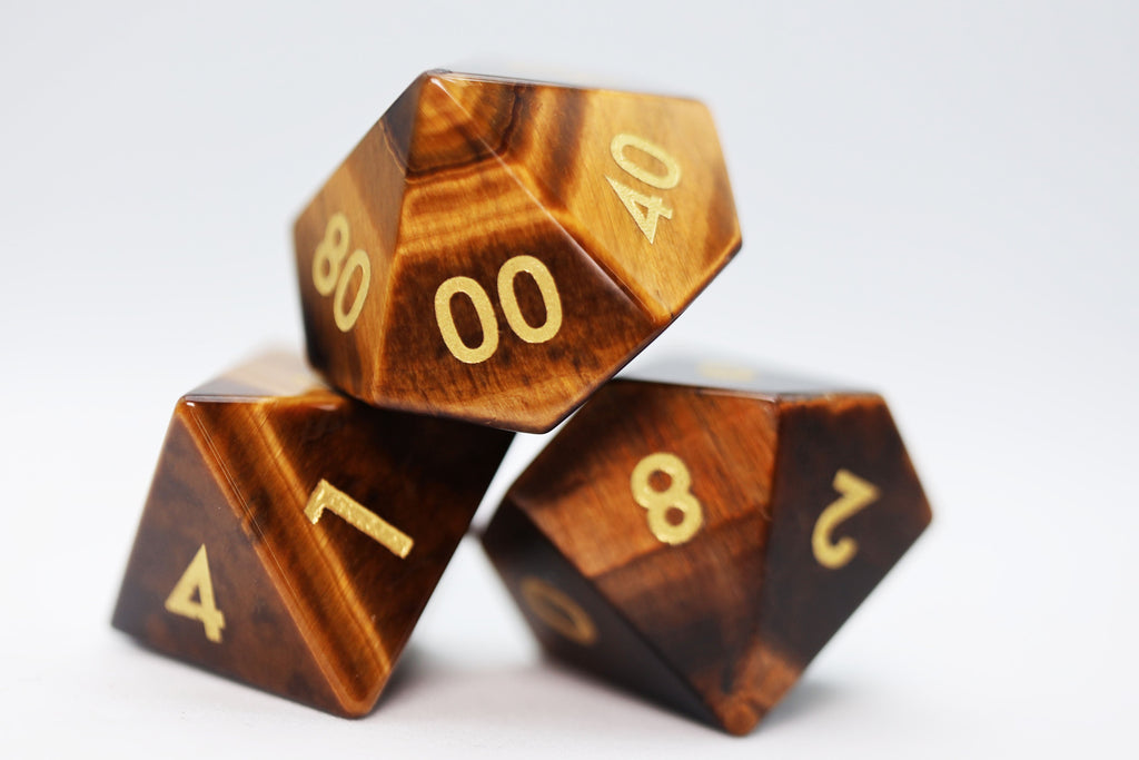 Tiger's Eye - Engraved with Gold Stone Dice Foam Brain Games