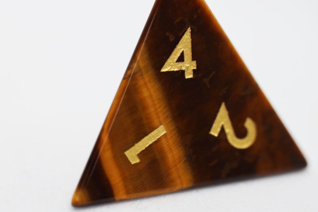 Tiger's Eye - Engraved with Gold Stone Dice Foam Brain Games