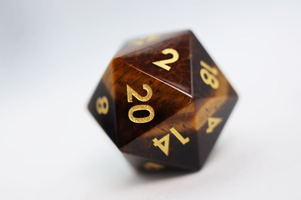 Tiger's Eye - Engraved with Gold Stone Dice Foam Brain Games