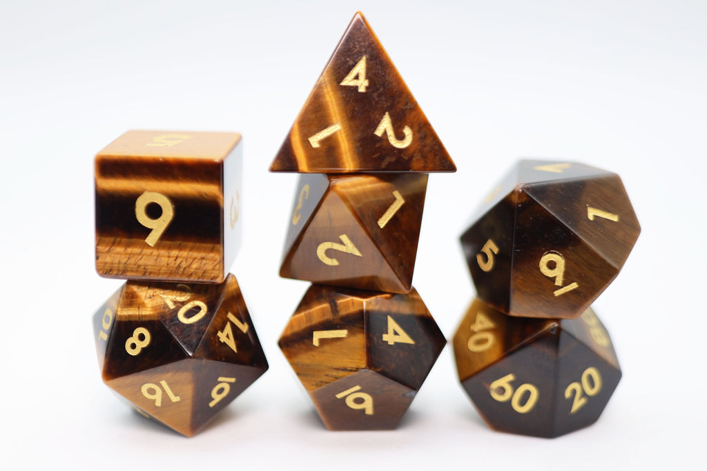 Tiger's Eye - Engraved with Gold Stone Dice Foam Brain Games