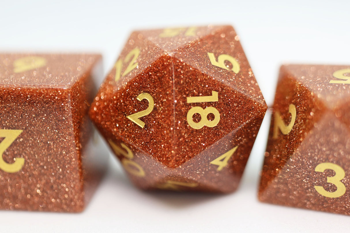 Red Goldstone - Gemstone Engraved with Gold Stone Dice Foam Brain Games