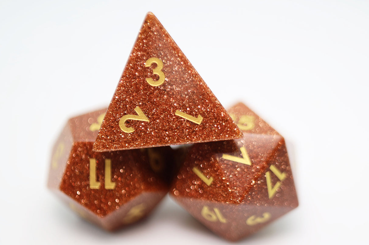 Red Goldstone - Gemstone Engraved with Gold Stone Dice Foam Brain Games