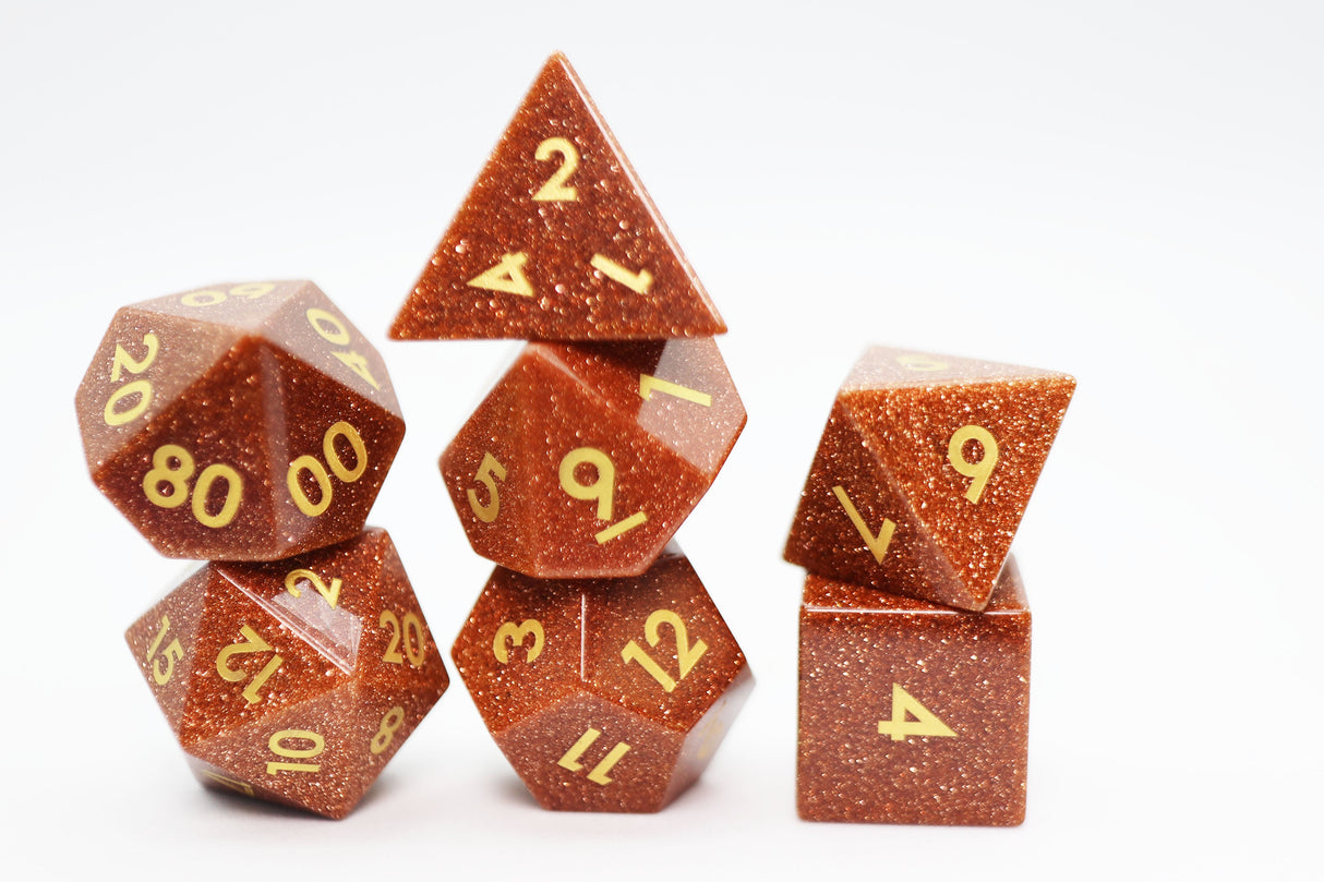 Red Goldstone - Gemstone Engraved with Gold Stone Dice Foam Brain Games