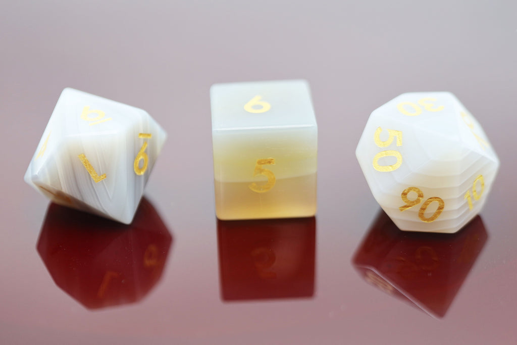 Gray Agate - Gemstone Engraved with Gold Stone Dice Foam Brain Games