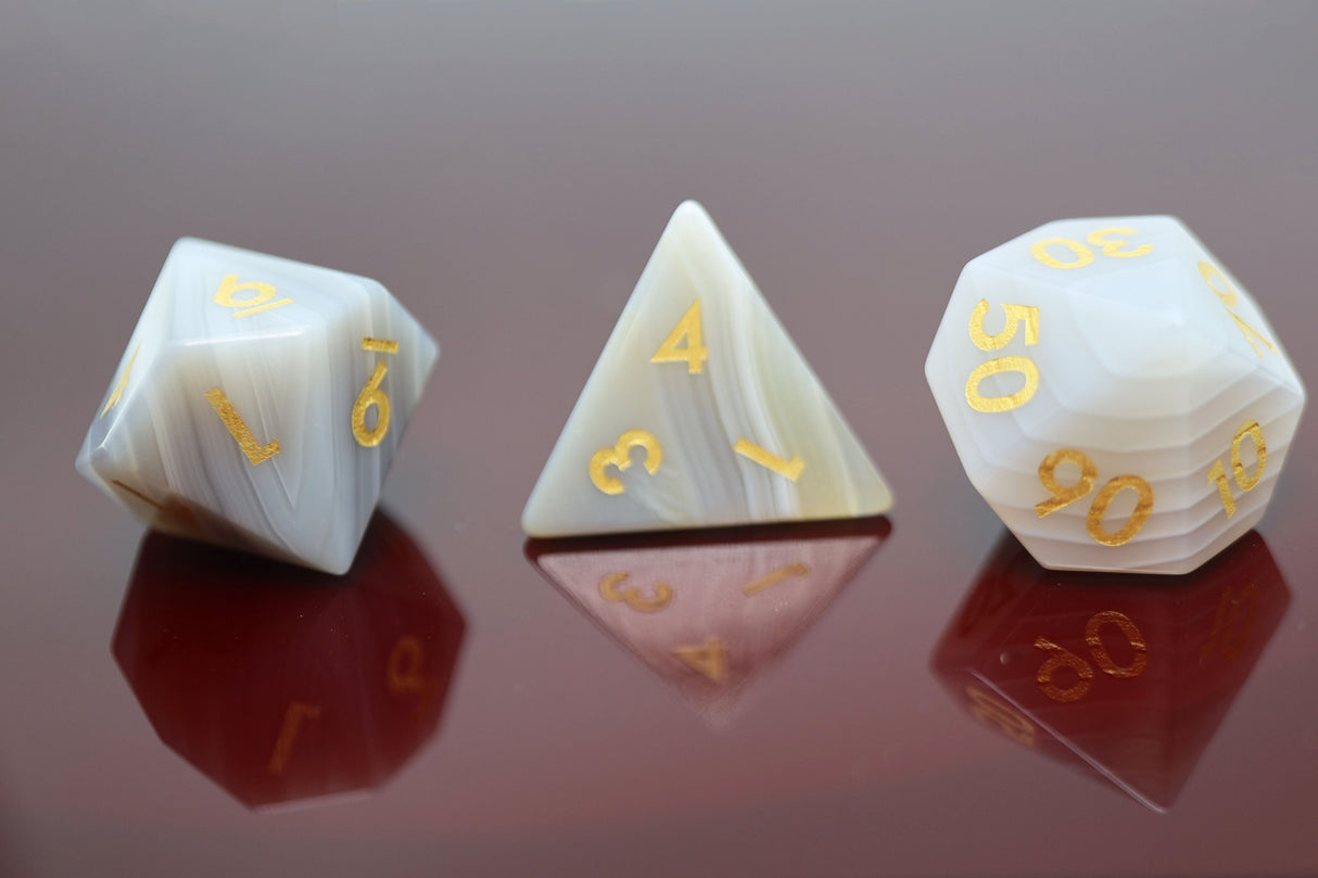 Gray Agate - Gemstone Engraved with Gold Stone Dice Foam Brain Games