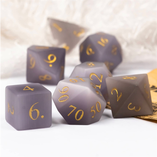 Frosted Cat's Eye Evening Mist - Gemstone Engraved with Gold Stone Dice Foam Brain Games