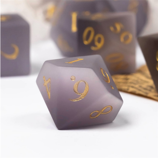 Frosted Cat's Eye Evening Mist - Gemstone Engraved with Gold Stone Dice Foam Brain Games