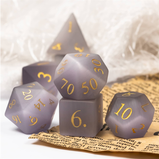 Frosted Cat's Eye Evening Mist - Gemstone Engraved with Gold Stone Dice Foam Brain Games